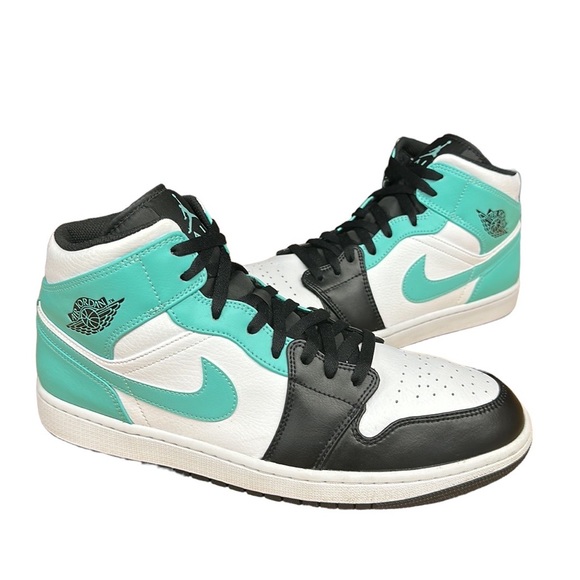 Nike Air Jordan 1 Mid White Tropical Twist Aqua Black #554724-132 Men's Size 13 - Picture 3 of 12